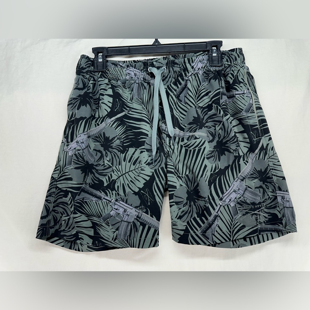GRUNT STYLE GS‎ Ranger Green Shorts Mens Small Athletic Swim M16 Floral Tropical